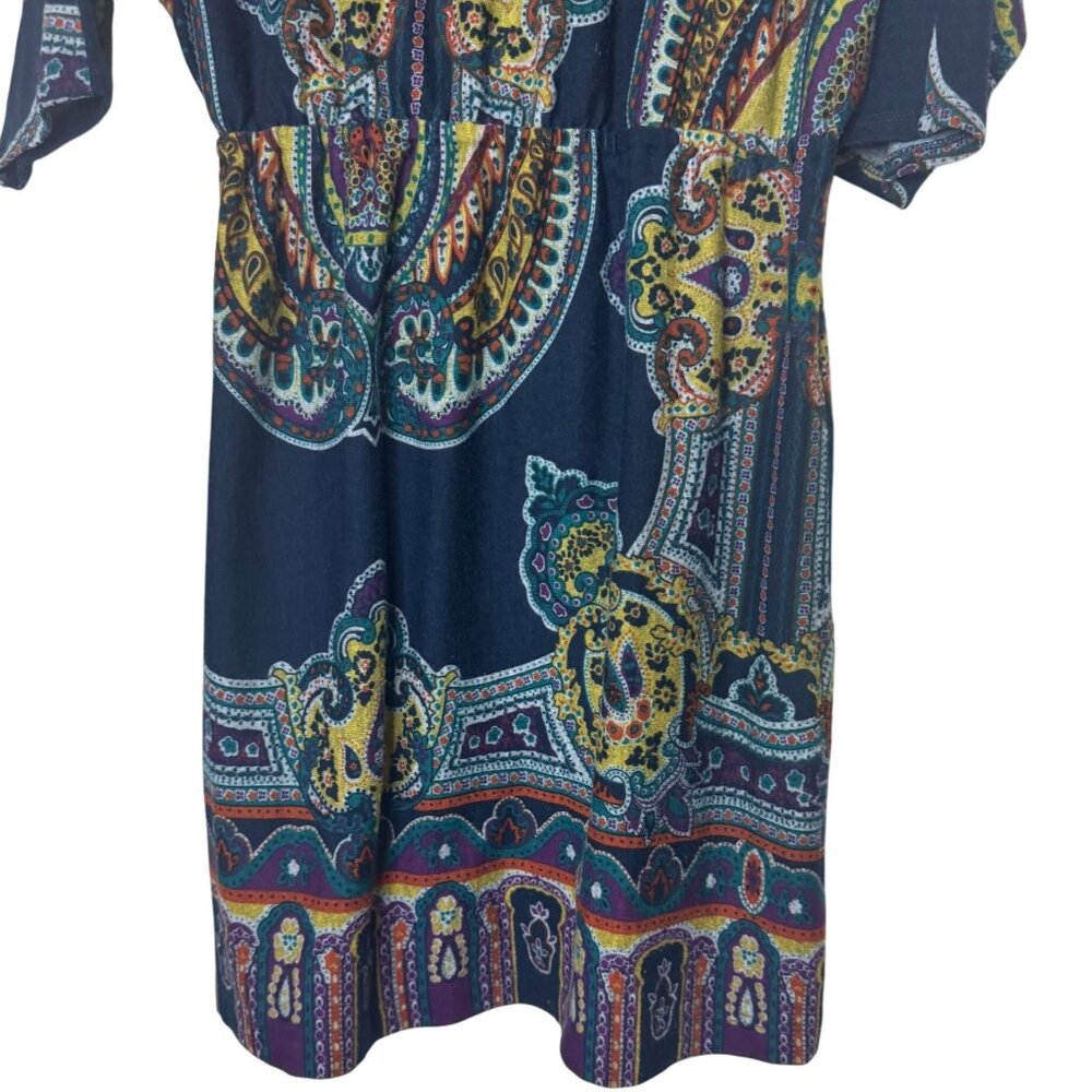 Renee C Boho Paisley Print Dress Navy Multicolor V-Neck Half Sleeve Made USA L - Picture 8 of 8